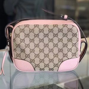 Beige Pink Canvas Leather GG Cross body Purse